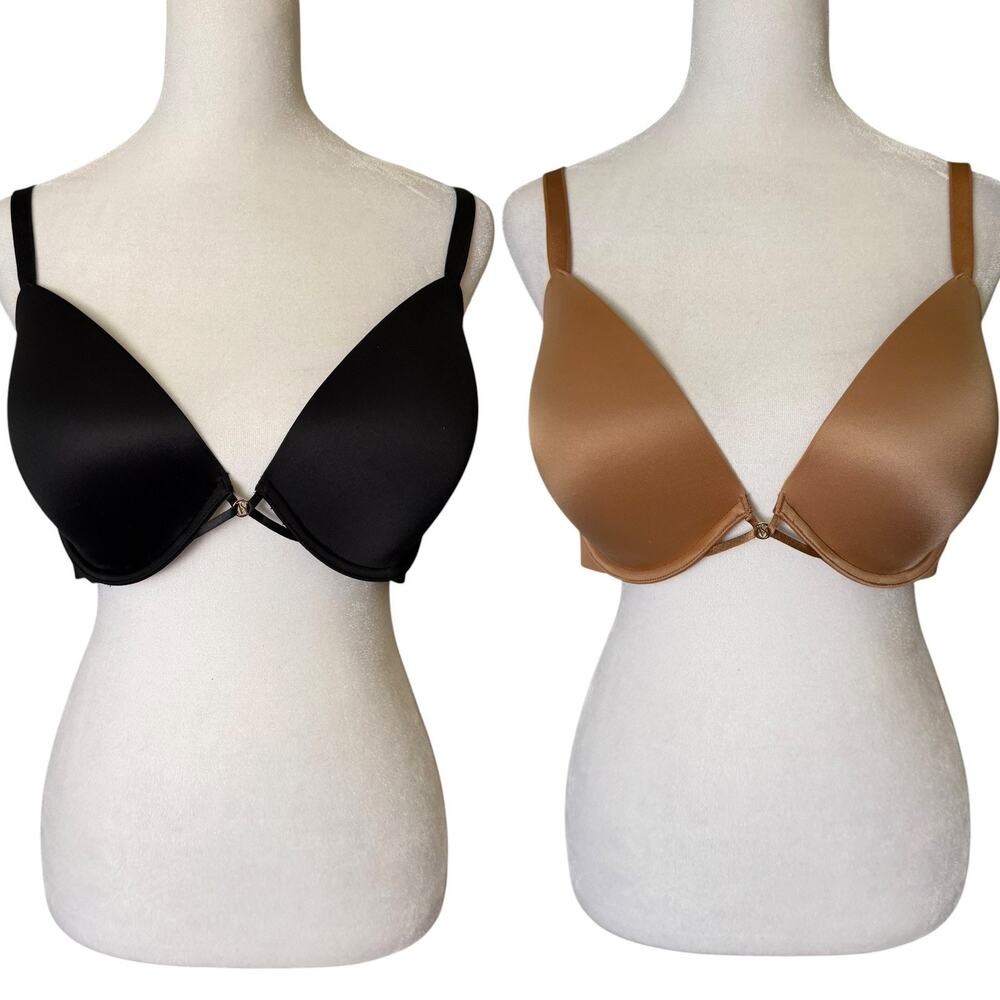 Set of 2 Victoria's Secret 34DDD Very Sexy Lowcut Demi Bra Black Brown Plunge